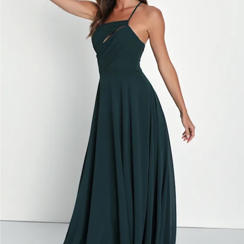 Extraordinary Elegance Emerald Pleated One-Shoulder Maxi Dress